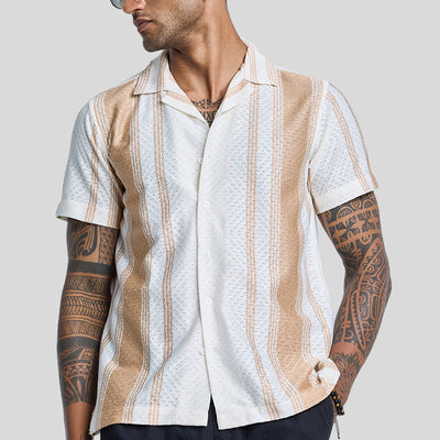 Beige Stripes Crochet Shirt
