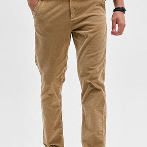 Beige Corduroy Slim Fit Trousers