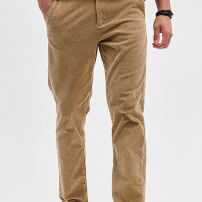 Beige Corduroy Slim Fit Trousers