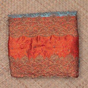 Green floral jacquard & stone embroidery silksaree,contrast zari & stonework scallop border & intricate pallu