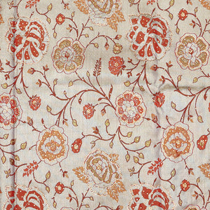 Cream floral jacquard & stone embroidery silksaree,contrast zari & stonework scallop border & intricate pallu