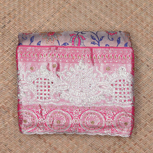 Pink floral jaal jacquard & stone embroidery silksaree,contrast pallu & traditional zari design scallop & cutwork border