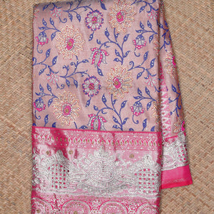 Pink floral jaal jacquard & stone embroidery silksaree,contrast pallu & traditional zari design scallop & cutwork border