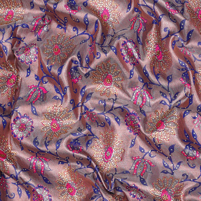 Pink floral jaal jacquard & stone embroidery silksaree,contrast pallu & traditional zari design scallop & cutwork border