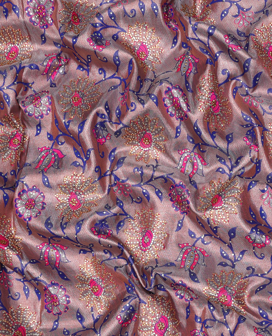 Pink floral jaal jacquard & stone embroidery silksaree,contrast pallu & traditional zari design scallop & cutwork border
