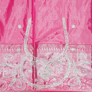 Pink floral jaal jacquard & stone embroidery silksaree,contrast pallu & traditional zari design scallop & cutwork border