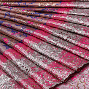 Pink floral jaal jacquard & stone embroidery silksaree,contrast pallu & traditional zari design scallop & cutwork border