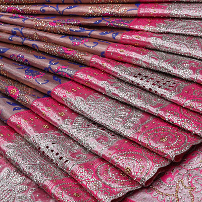 Pink floral jaal jacquard & stone embroidery silksaree,contrast pallu & traditional zari design scallop & cutwork border