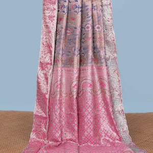 Pink floral jaal jacquard & stone embroidery silksaree,contrast pallu & traditional zari design scallop & cutwork border