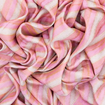 Bubble-gum Pink Mysore Crepe Silk Saree With Diagonal Stripes