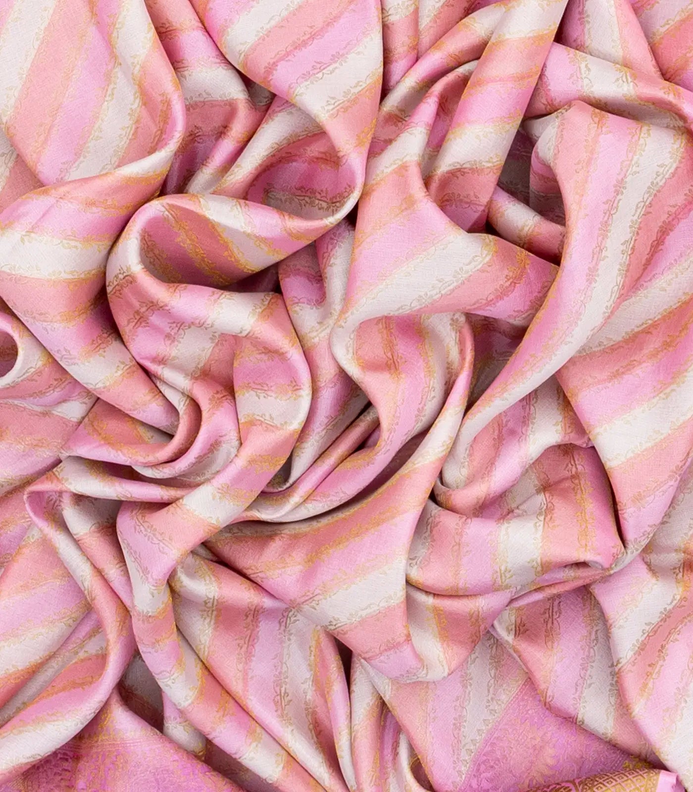 Bubble-gum Pink Mysore Crepe Silk Saree With Diagonal Stripes