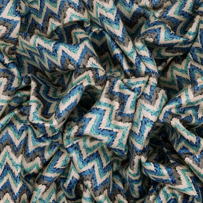 Light Blue Handwoven Tussar Silk Saree With Printed Chevron Motifs