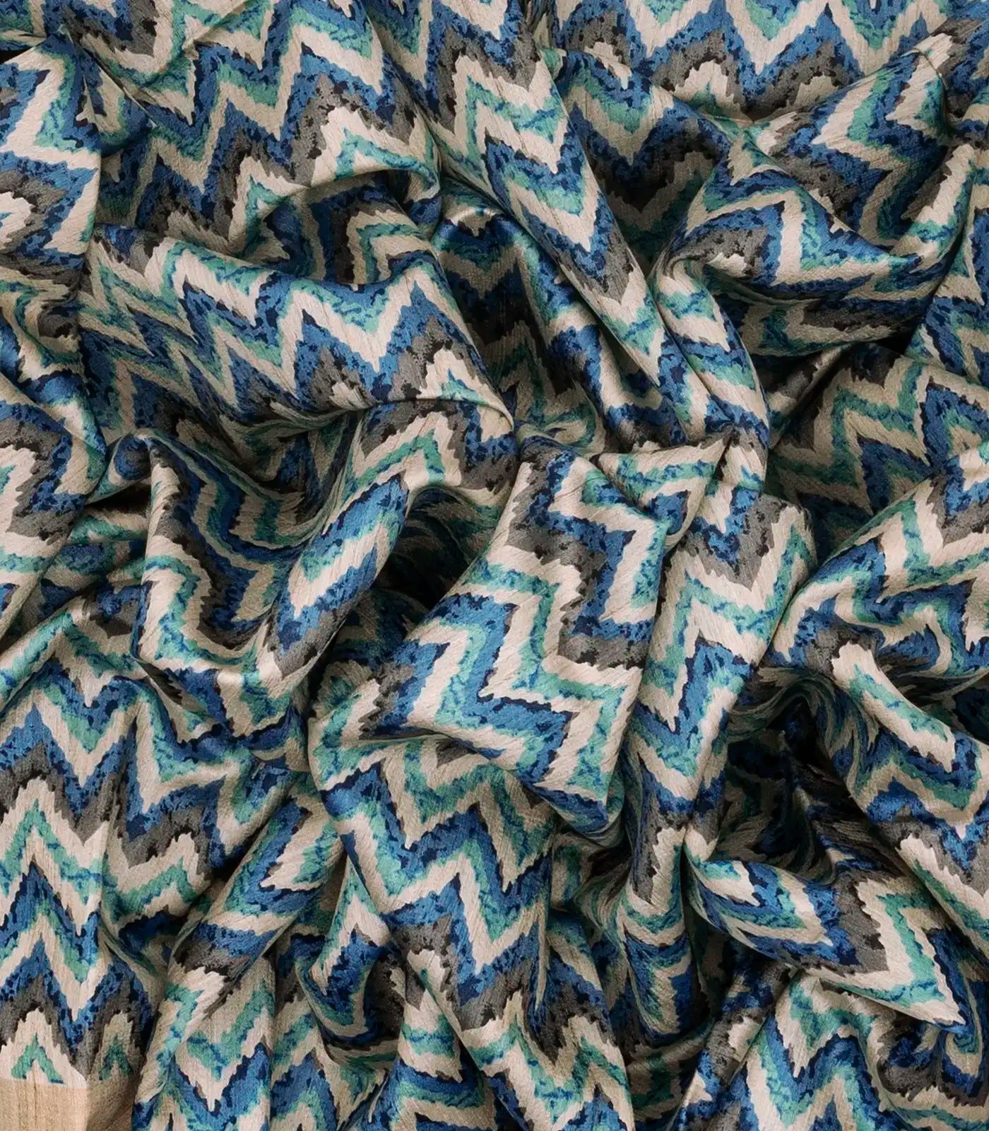 Light Blue Handwoven Tussar Silk Saree With Printed Chevron Motifs