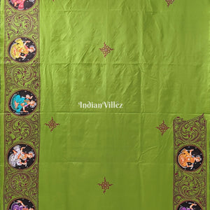 Parrot Green Kandarpa Rath Hand-painted Pattachitra Saree