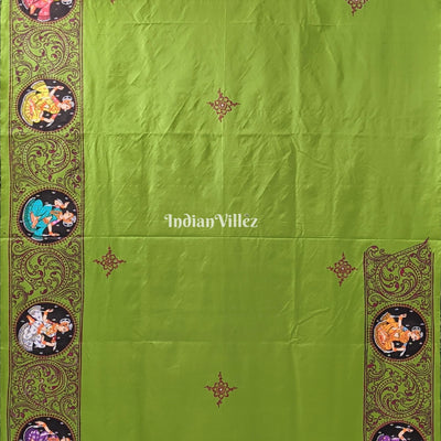 Parrot Green Kandarpa Rath Hand-painted Pattachitra Saree