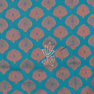 Blue silksaree with zari buttas & stone work, zari border & intricate floral design weave pallu with stone embroidery
