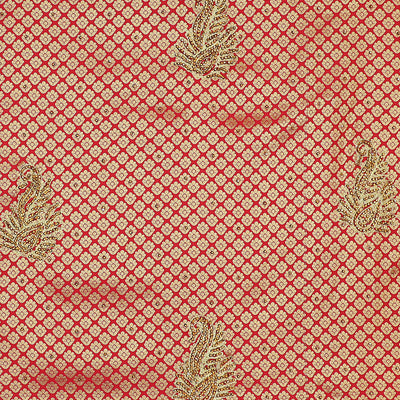 Red jacquard & stonework silksaree,zari & stone embroidery scallop cutwork border & pallu of big paisleys with stonework