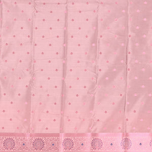 Blue butter silk saree with rose copper zari buttas, contrast zari border & floral jaal pallu