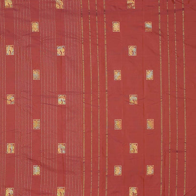 Borderless Brown aarani gift saree with stripes, peacock buttas & diamond buttas all over the saree