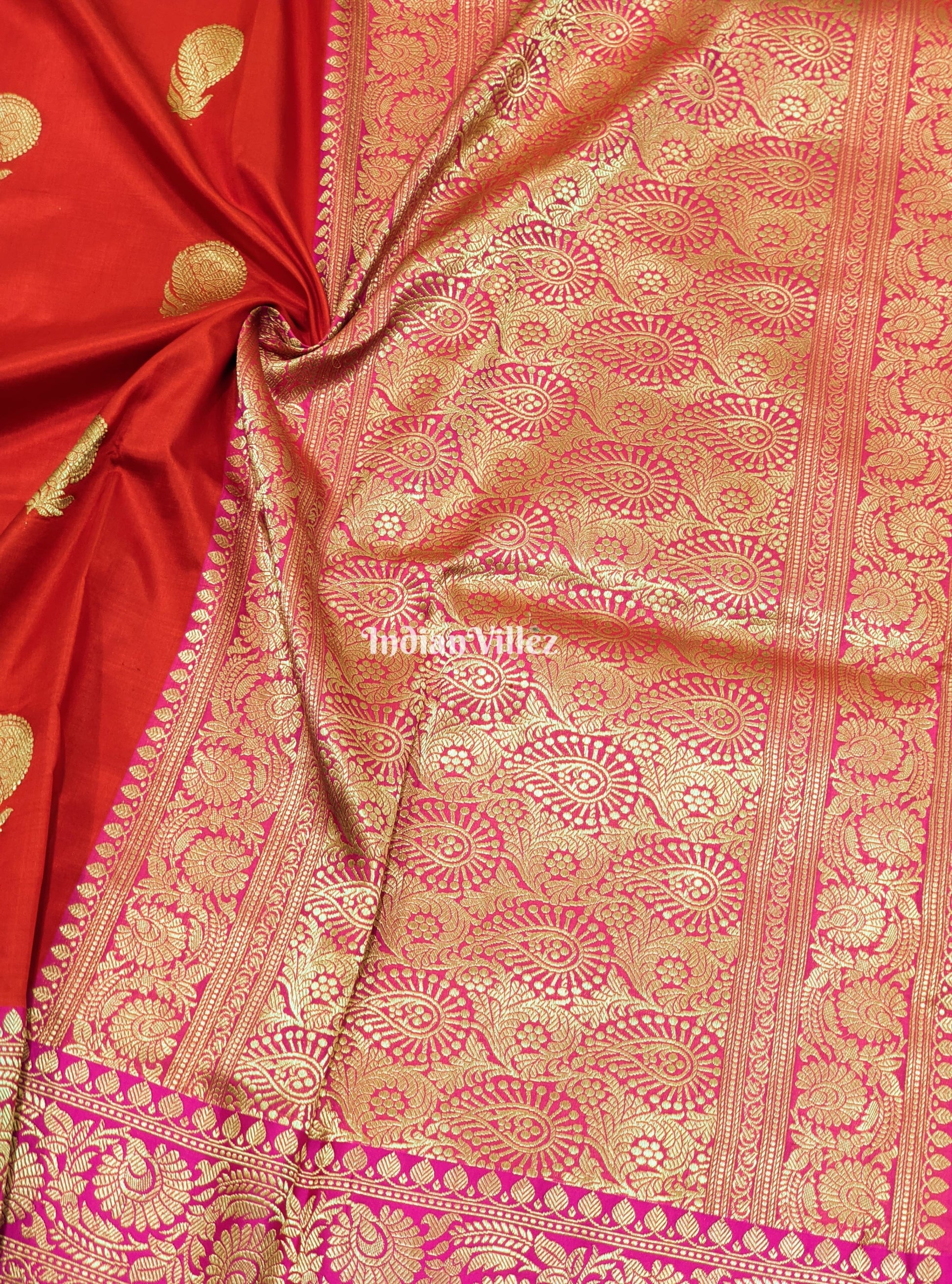 Red with Rani Designer Banarasi Katan Silk Saree