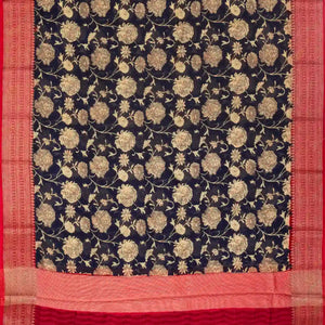 Midnight Blue Woven Chanderi Cotton Saree With Contrast Border