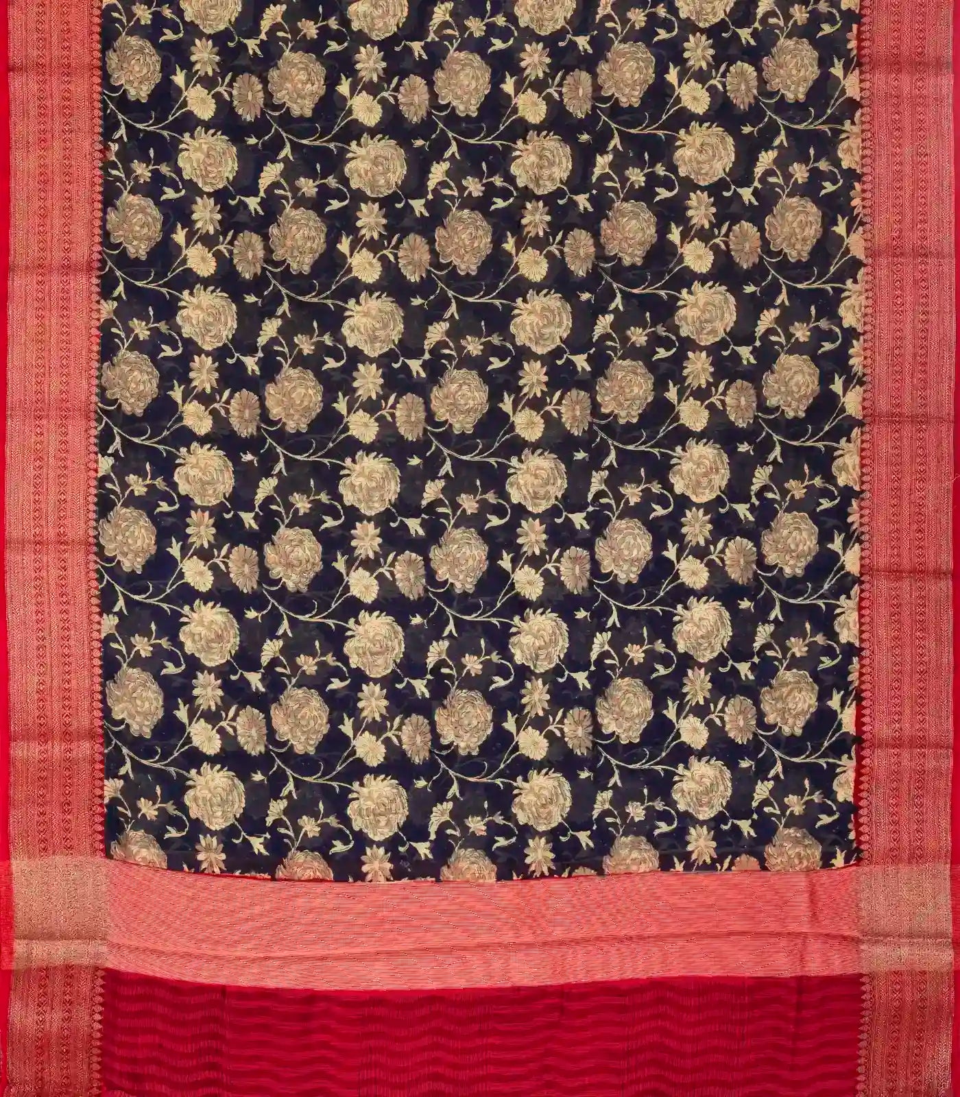 Midnight Blue Woven Chanderi Cotton Saree With Contrast Border