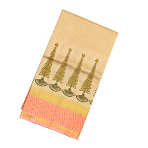 Taupe Handloom Chirala Silk Cotton Saree With Printed Floral Motifs