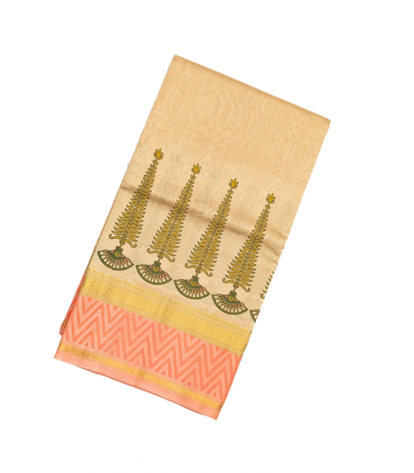 Taupe Handloom Chirala Silk Cotton Saree With Printed Floral Motifs