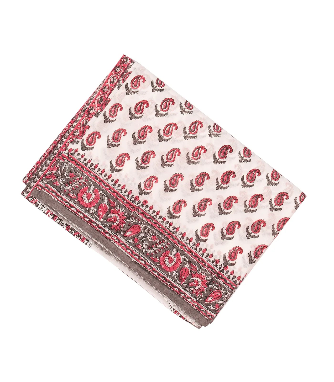 White Woven Jaipur Cotton Saree Printed With Brown Flower  Motifs