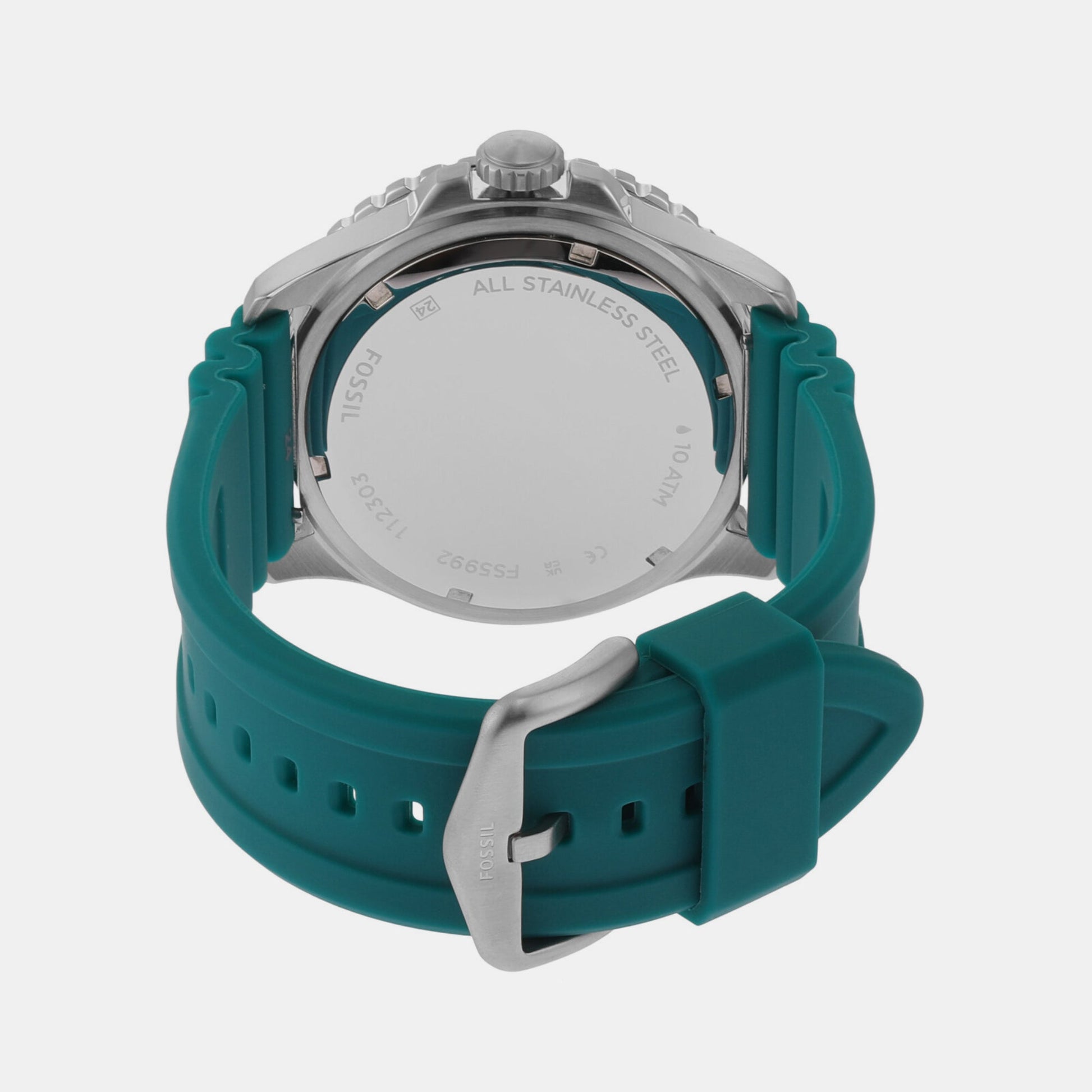Fossil Blue Gmt Men Quartz Green Dial Analog Silicone Watch FS5992