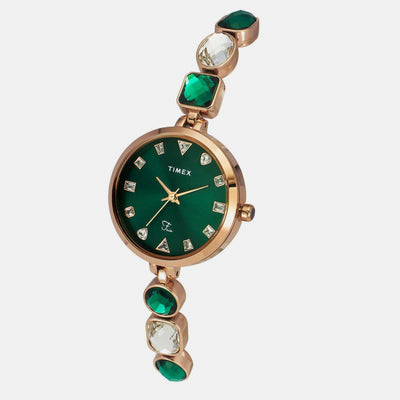 Fria Women Quartz Green Dial Analog Brass Watch TWEL17301