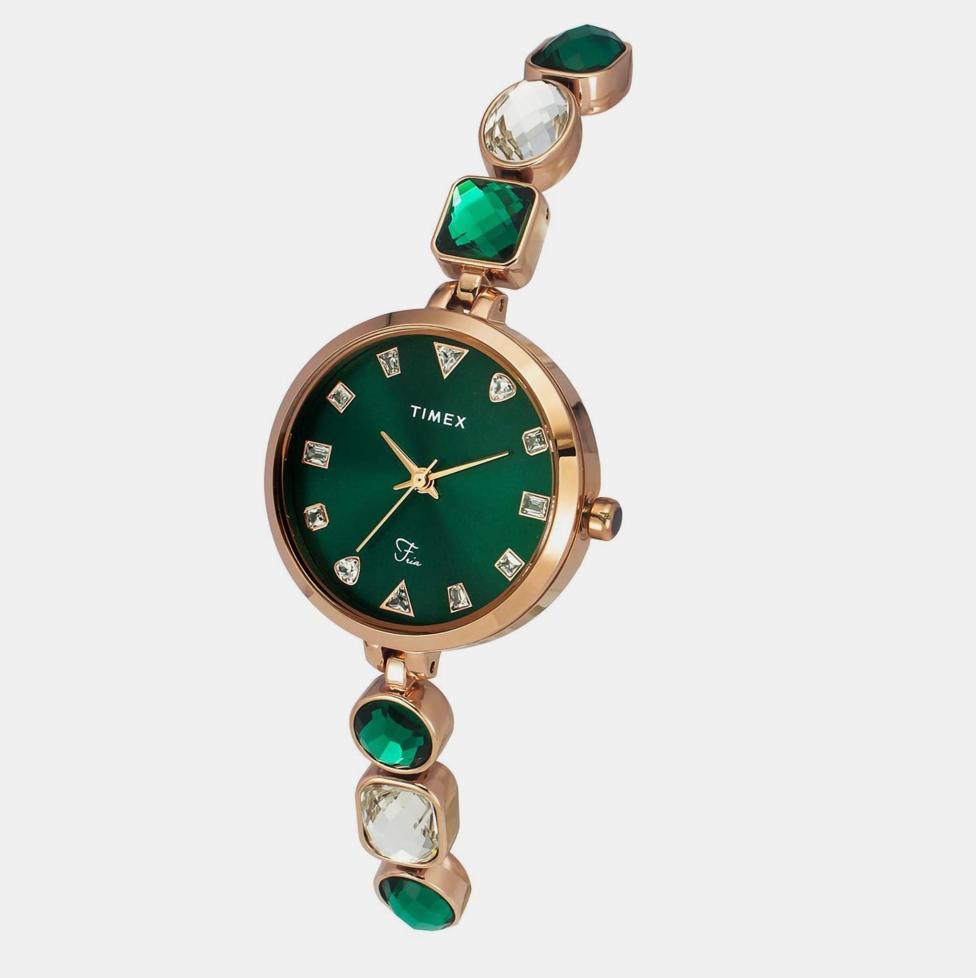 Fria Women Quartz Green Dial Analog Brass Watch TWEL17301