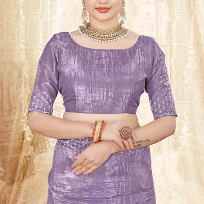 Lavender Zarkan Diamond Work Tissue Gold Crush Saree