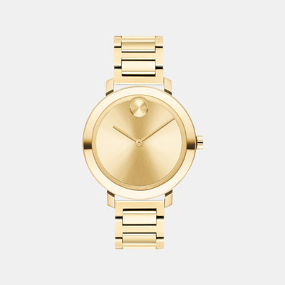 Bold Women Quartz Gold Dial Analog Stainless Steel Watch 3600822