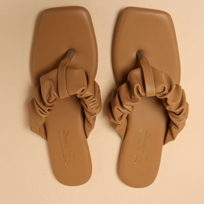 Almond Buff Gathered Flats