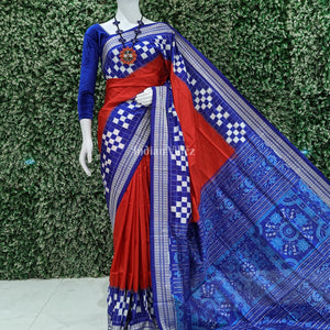 Red Pasapali Theme Sambalpuri Silk Saree