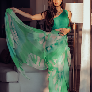 Green Limelight Tie & Dye Pure Chiffon Saree