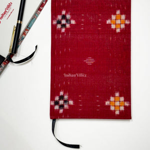 Red Pasapali Theme Handmade Ikat Woven Cotton Fabric Cover Diary