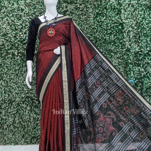 Maroon Black Buti Design Bomkai Sambalpuri Silk Saree