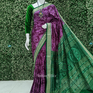 Maroon Elephant Theme Sambalpuri Ikat Silk Saree