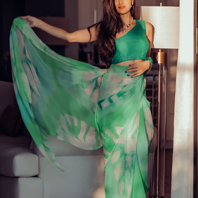 Green Limelight Tie & Dye Pure Chiffon Saree