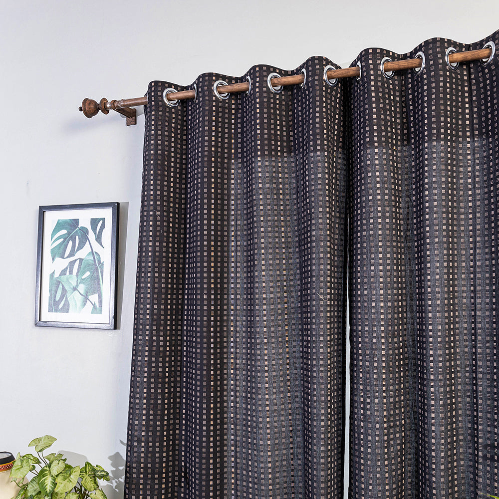 Black - Jacquard Weave Cotton Door Curtain (7 x 3 Feet) (single piece)