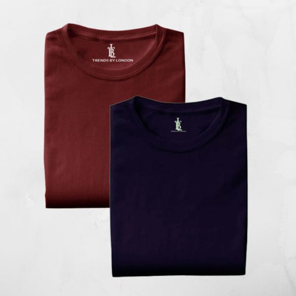 Combo of Half Sleeves 180 GSM T-Shirts for Men Cotton (Maroon and Navy Blue)