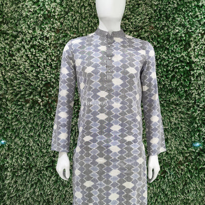 Gray Sambalpuri Ikat Cotton Kurta For Men
