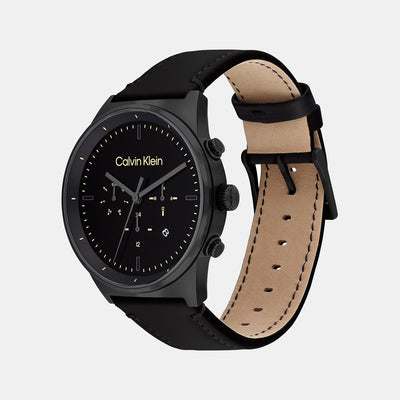 Ck Impressive Men Quartz Black Dial Chronograph Leather Watch 25200298