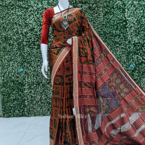 Red Black Nabkothi Sambalpuri Bomkai Silk Saree