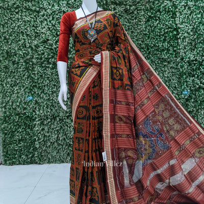 Red Black Nabkothi Sambalpuri Bomkai Silk Saree
