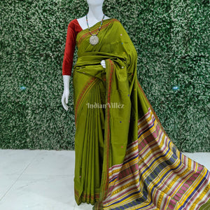Mehndi Green Dongria Border Contemporary Silk Saree