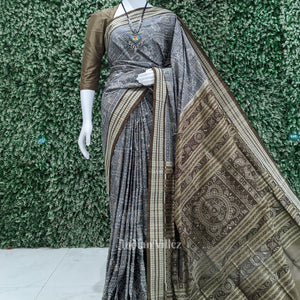 Moss Green Designer Odisha Ikat Sambalpuri Silk Saree