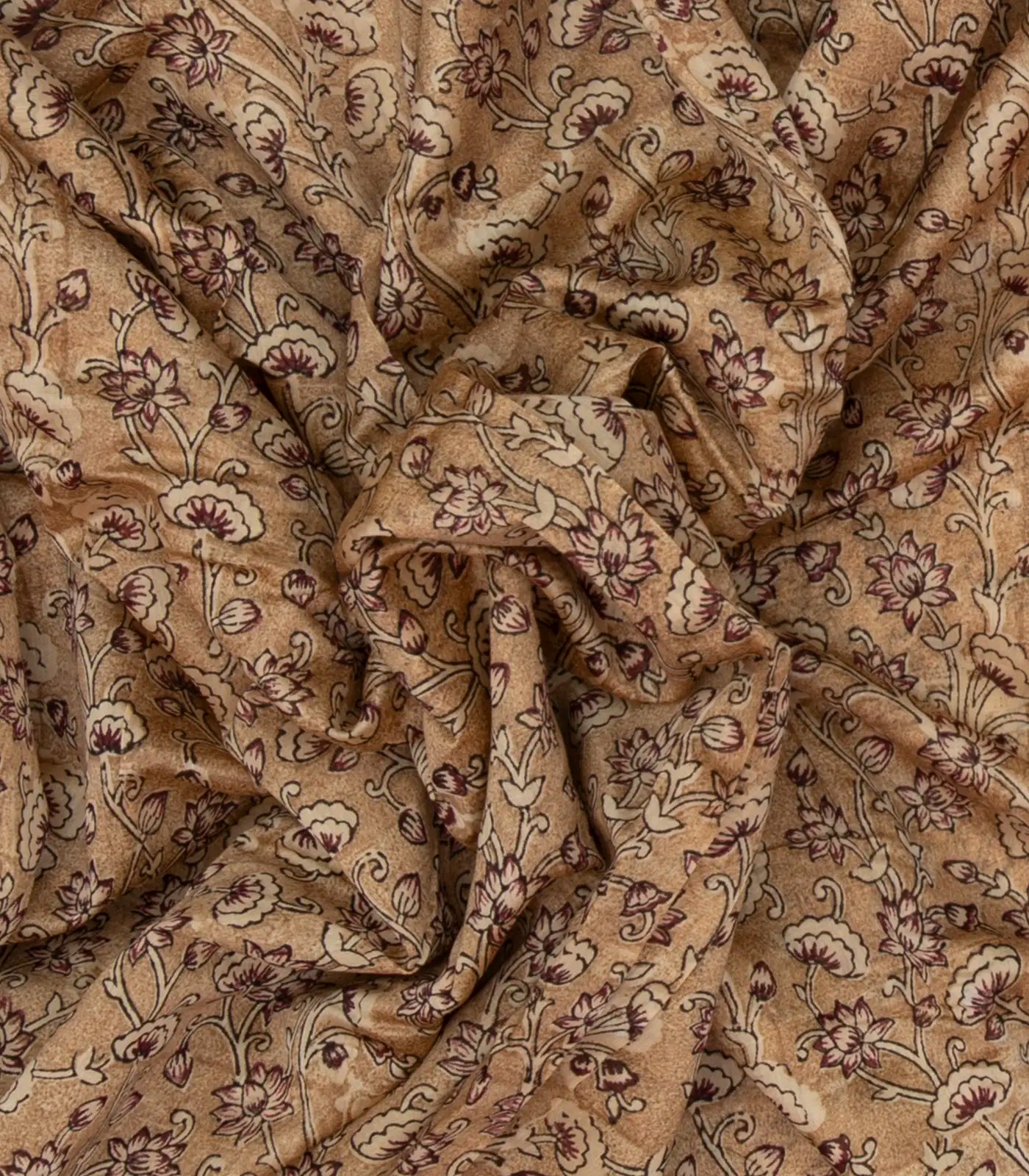 Beige Handloom Chanderi Cotton Saree With Printed Floral Motif